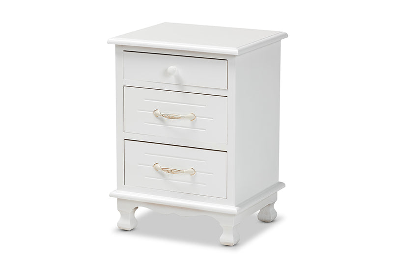 Edouard Classic and Traditional White Finished Wood 3-Drawer End Table