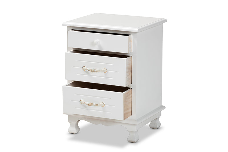 Edouard Classic and Traditional White Finished Wood 3-Drawer End Table