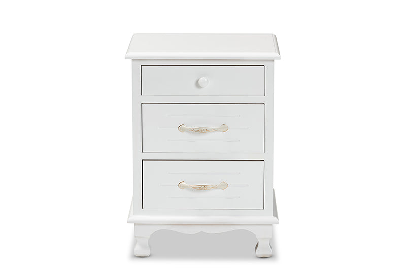 Edouard Classic and Traditional White Finished Wood 3-Drawer End Table