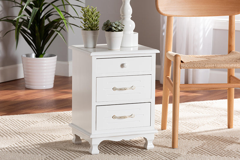 Edouard Classic and Traditional White Finished Wood 3-Drawer End Table