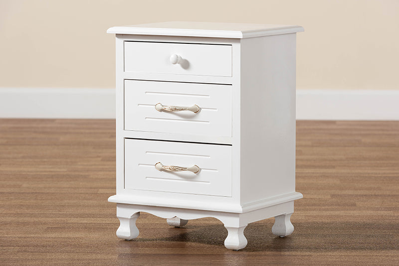 Edouard Classic and Traditional White Finished Wood 3-Drawer End Table