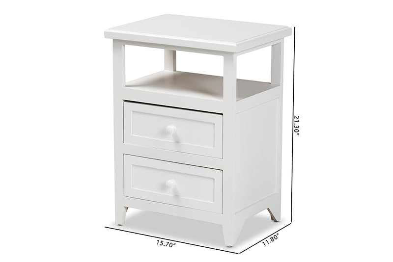 Kallima Modern and Contemporary White Finished Wood 2-Drawer End Table