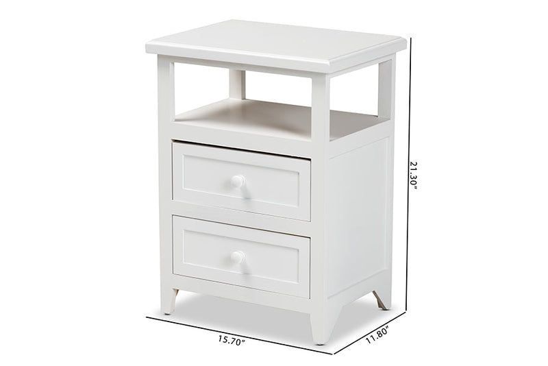 Kallima White 2-Drawer End Table Baxton