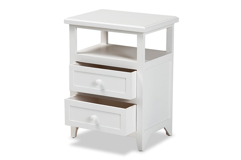 Kallima White 2-Drawer End Table Baxton