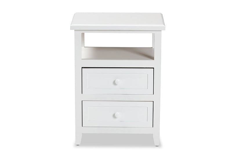 Kallima White 2-Drawer End Table Baxton