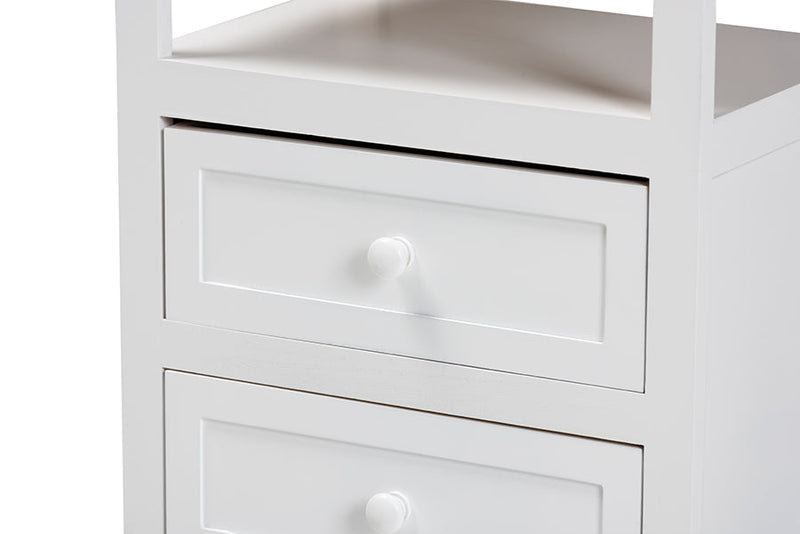 Kallima White 2-Drawer End Table Baxton