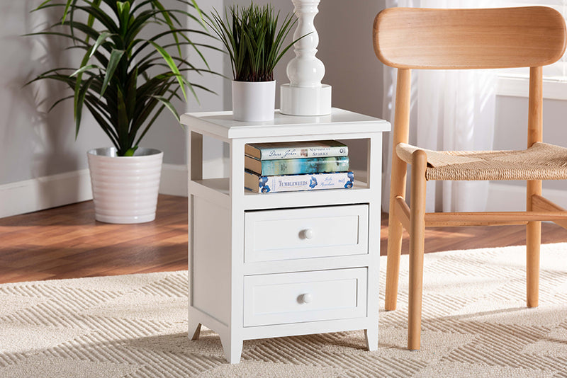 Kallima Modern and Contemporary White Finished Wood 2-Drawer End Table