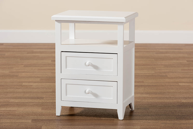 Kallima Modern and Contemporary White Finished Wood 2-Drawer End Table