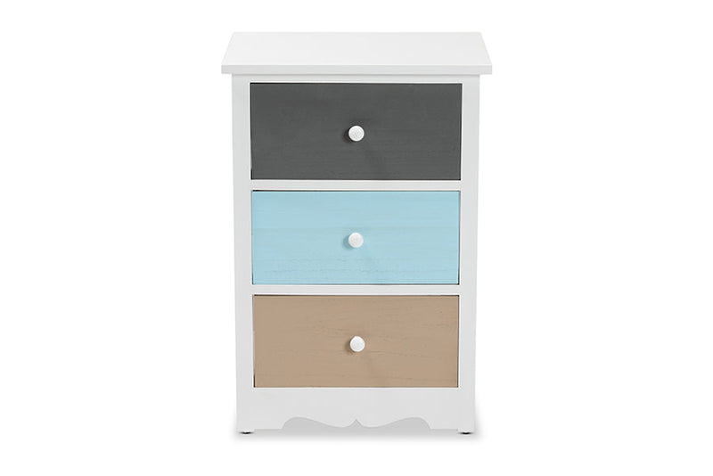 Royce White and Multi-Colored 3-Drawer End Table Baxton