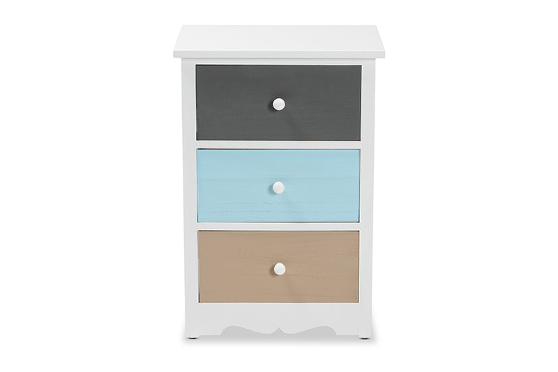 Royce Modern and Contemporary White and Multi-Colored Finished Wood 3-Drawer End Table