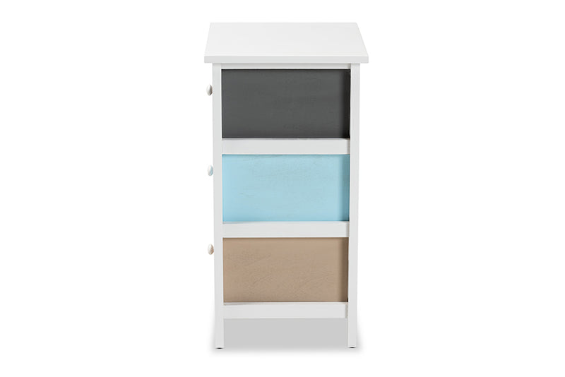 Royce Modern and Contemporary White and Multi-Colored Finished Wood 3-Drawer End Table