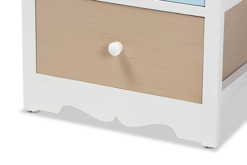Royce White and Multi-Colored 3-Drawer End Table Baxton