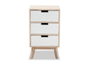 Toulan Two-Tone White and Light Brown 3-Drawer End Table Baxton