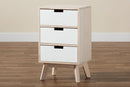 Toulan Two-Tone White and Light Brown 3-Drawer End Table Baxton