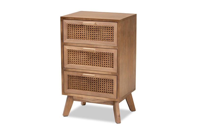 Brooke Walnut Brown 3-Drawer End Table w/Rattan Baxton