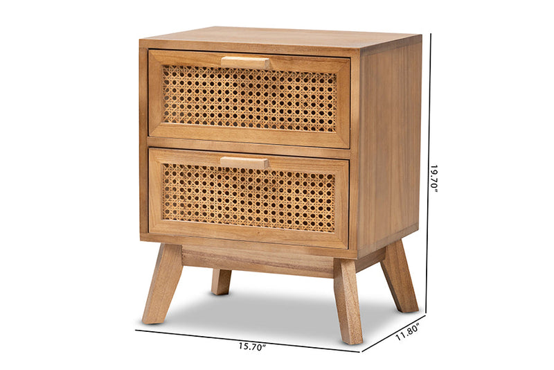 Brooke Walnut Brown 2-Drawer End Table w/Rattan Baxton
