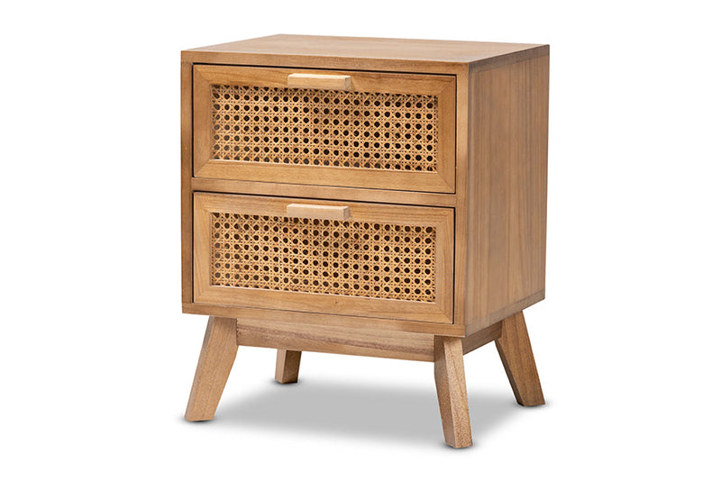 Brooke Walnut Brown 2-Drawer End Table w/Rattan Baxton