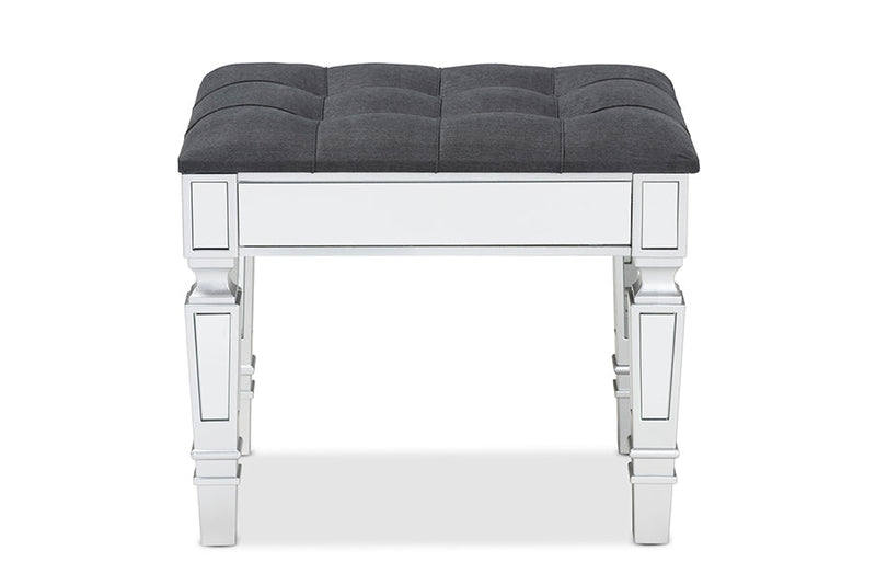 Oren Gray Fabric Upholstered and Silver Ottoman Baxton