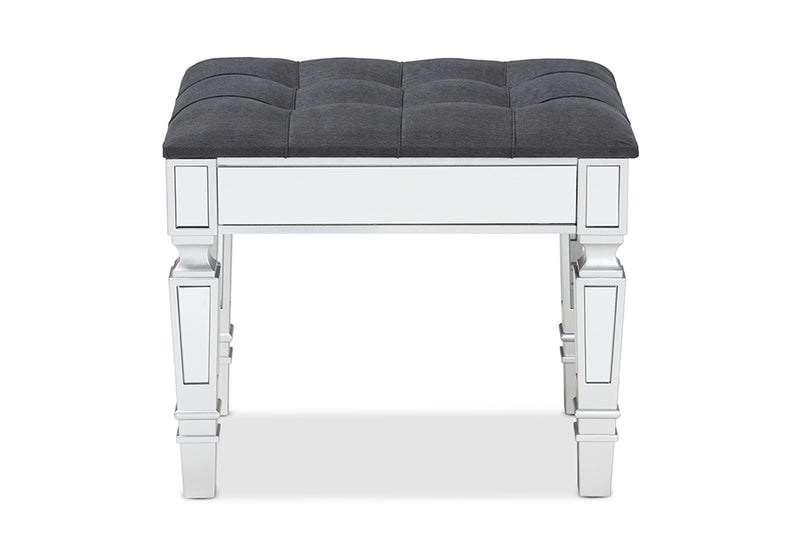 Oren Contemporary Glam and Luxe Gray Fabric Upholstered and Silver Finished Wood Ottoman