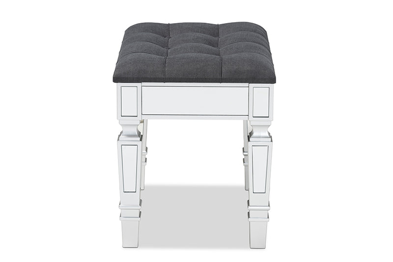 Oren Contemporary Glam and Luxe Gray Fabric Upholstered and Silver Finished Wood Ottoman