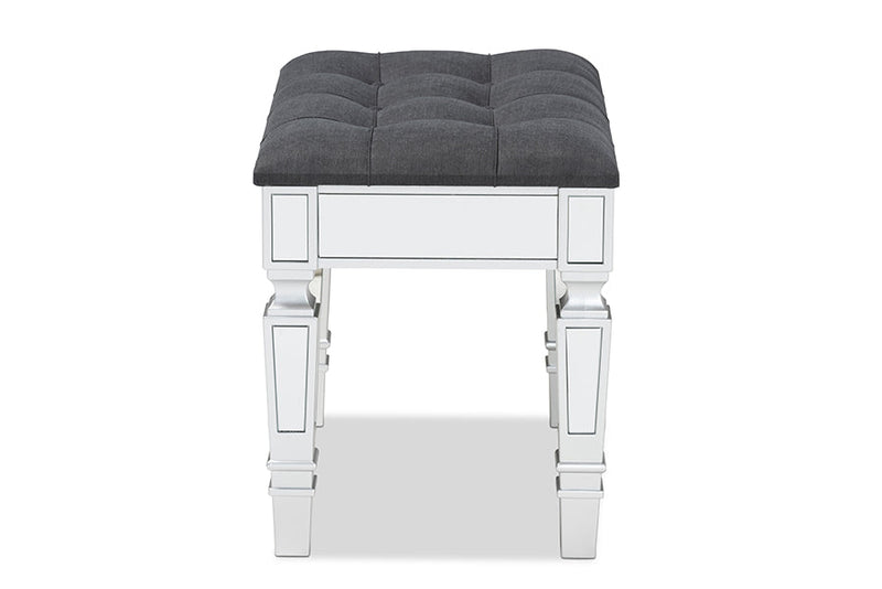 Oren Gray Fabric Upholstered and Silver Ottoman Baxton