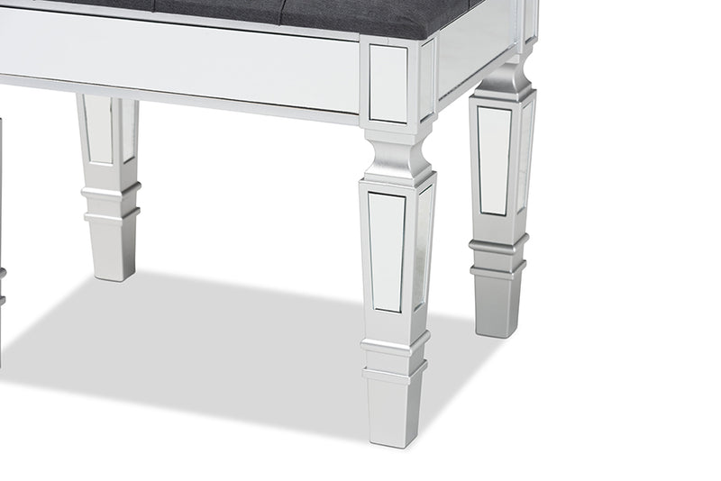 Oren Contemporary Glam and Luxe Gray Fabric Upholstered and Silver Finished Wood Ottoman