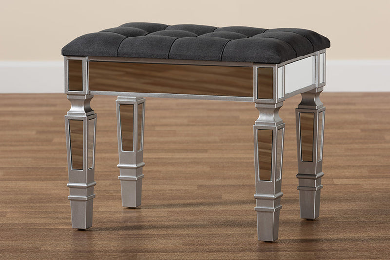 Oren Gray Fabric Upholstered and Silver Ottoman Baxton