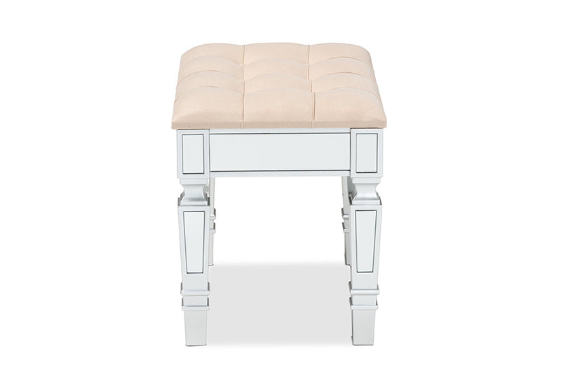 Oren Beige Fabric Upholstered and Silver Ottoman Baxton