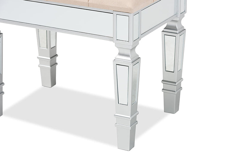 Oren Beige Fabric Upholstered and Silver Ottoman Baxton