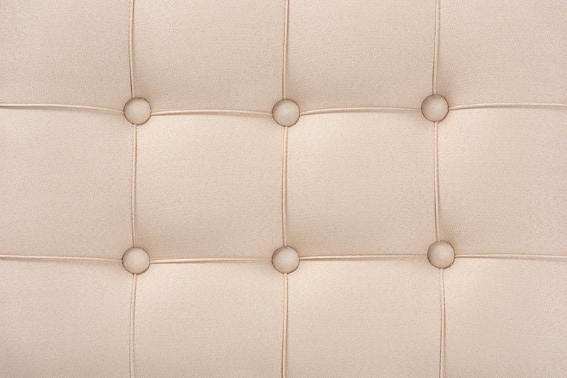 Oren Beige Fabric Upholstered and Silver Ottoman Baxton