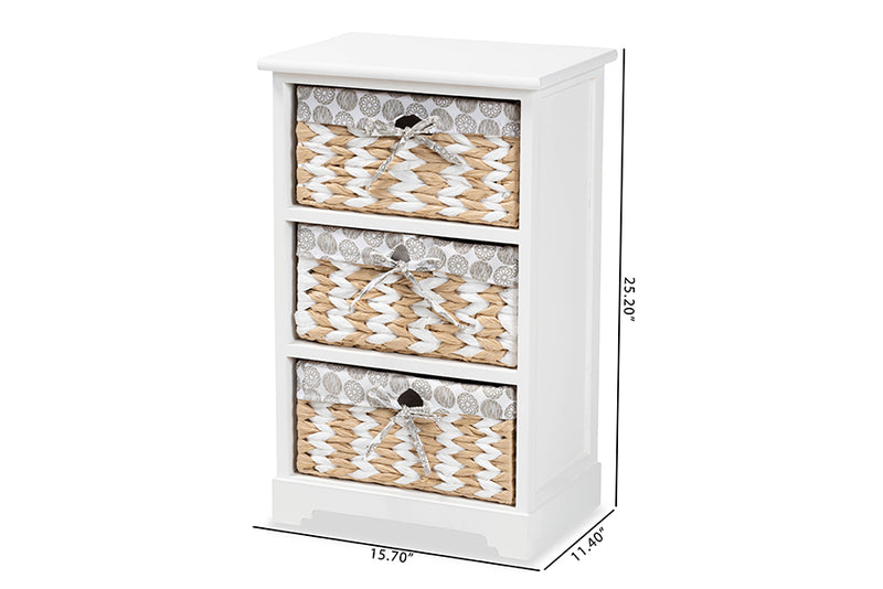 Nami Modern Transitional White Finished Wood 3-Basket Storage Unit