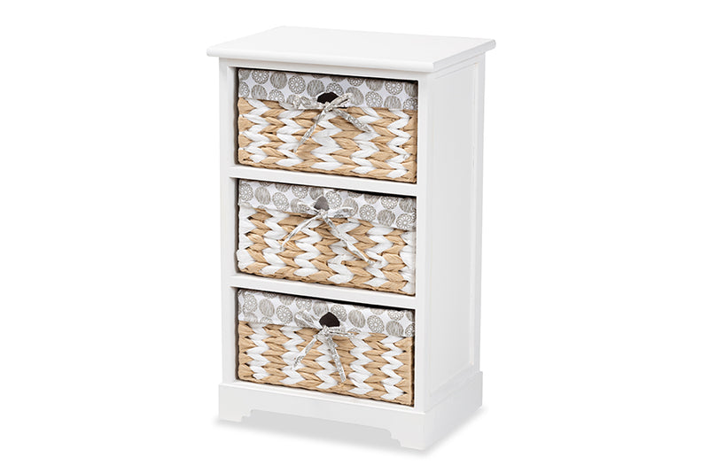 Nami Modern Transitional White Finished Wood 3-Basket Storage Unit