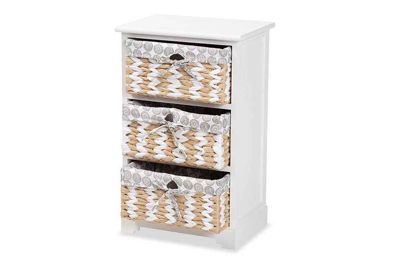 Nami Modern Transitional White Finished Wood 3-Basket Storage Unit