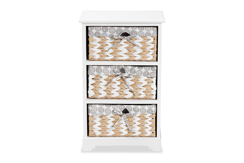 Nami Modern Transitional White Finished Wood 3-Basket Storage Unit