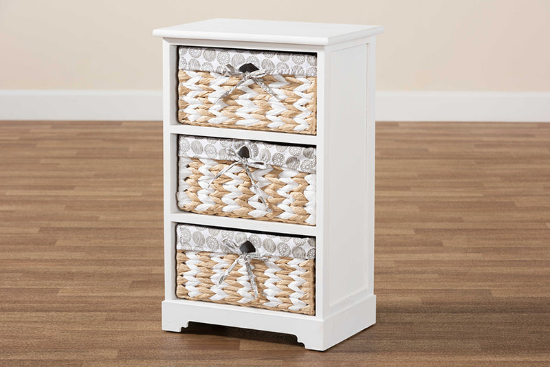 Nami Modern Transitional White Finished Wood 3-Basket Storage Unit