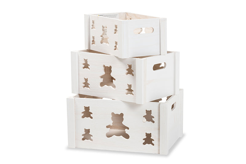 Cosmo Modern and Contemporary White Finished Wood 3-Piece Storage Crate Set