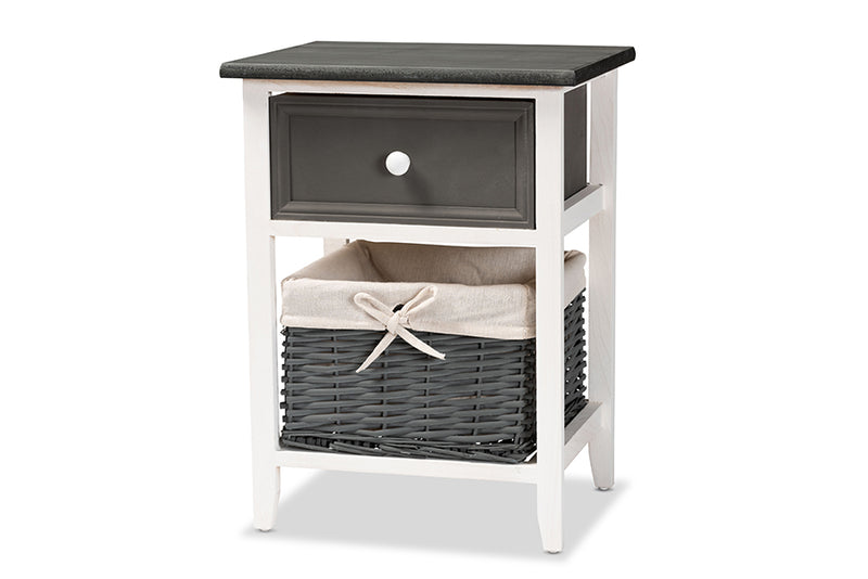 Cosette Modern Transitional Two-Tone Dark Gray and White Finished Wood 1-Drawer Storage Unit w/Basket