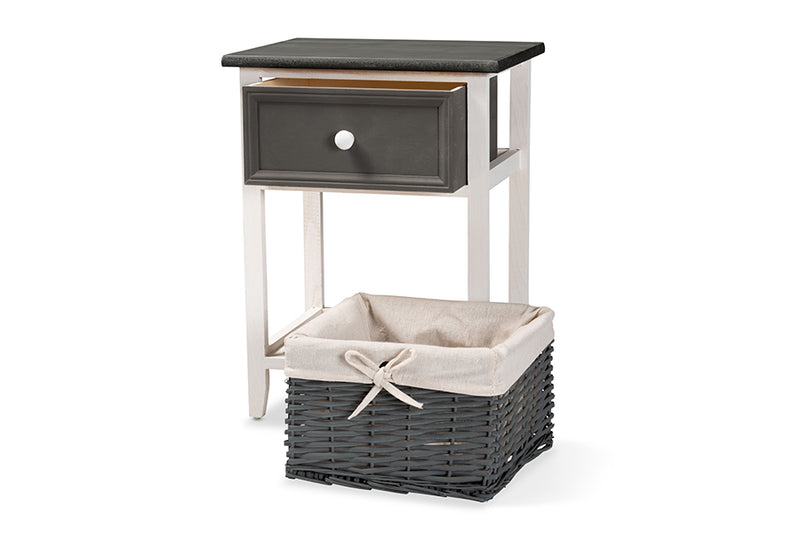 Cosette Modern Transitional Two-Tone Dark Gray and White Finished Wood 1-Drawer Storage Unit w/Basket