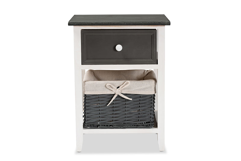 Cosette Modern Transitional Two-Tone Dark Gray and White Finished Wood 1-Drawer Storage Unit w/Basket