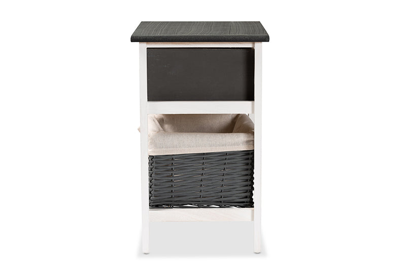 Cosette Modern Transitional Two-Tone Dark Gray and White Finished Wood 1-Drawer Storage Unit w/Basket