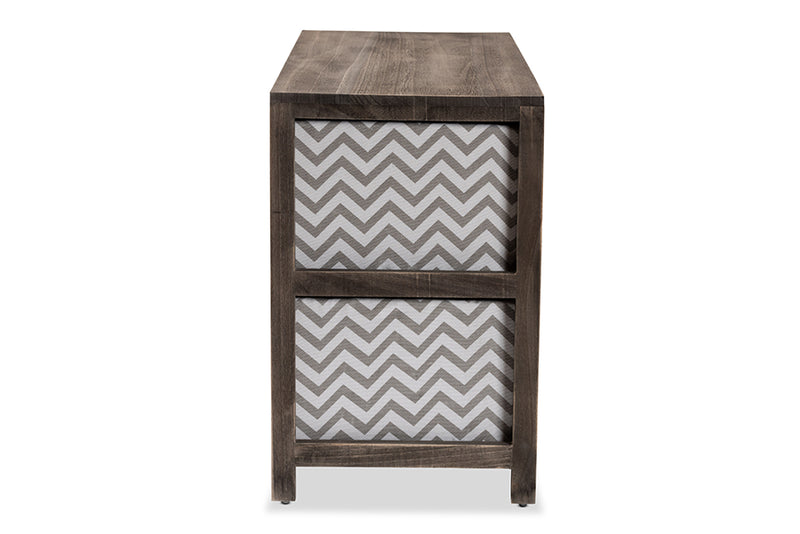 Roxy Modern and Contemporary Gray and White Fabric Upholstered Greywashed Wood 4-Basket Storage Unit