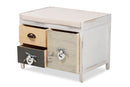 Mailene Beige Fabric Upholstered and Multi-Colored Wood 3-Drawer Storage Bench Baxton