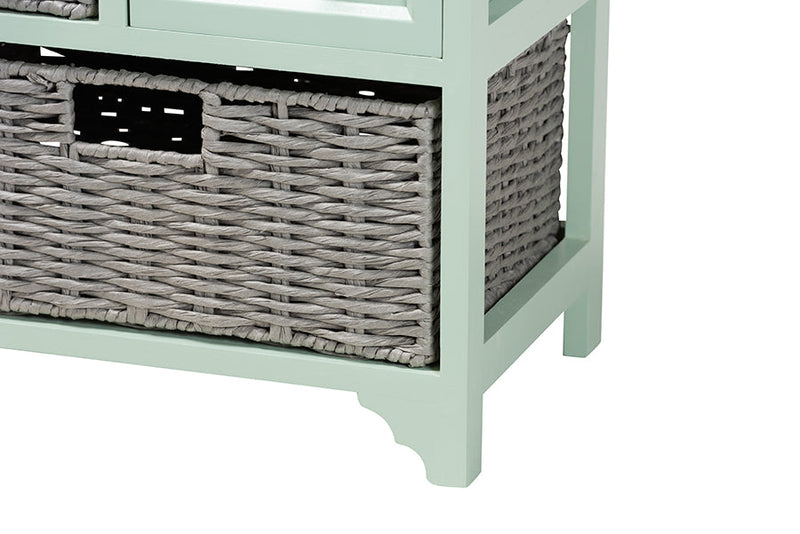 Pacino Two-Tone Oak Brown and Mint Green 3-Drawer Storage Unit Baxton