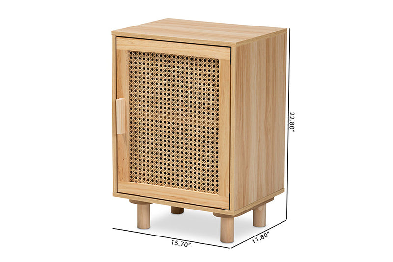 Ailith Rattan and Natural Brown 1-Door End Table Baxton