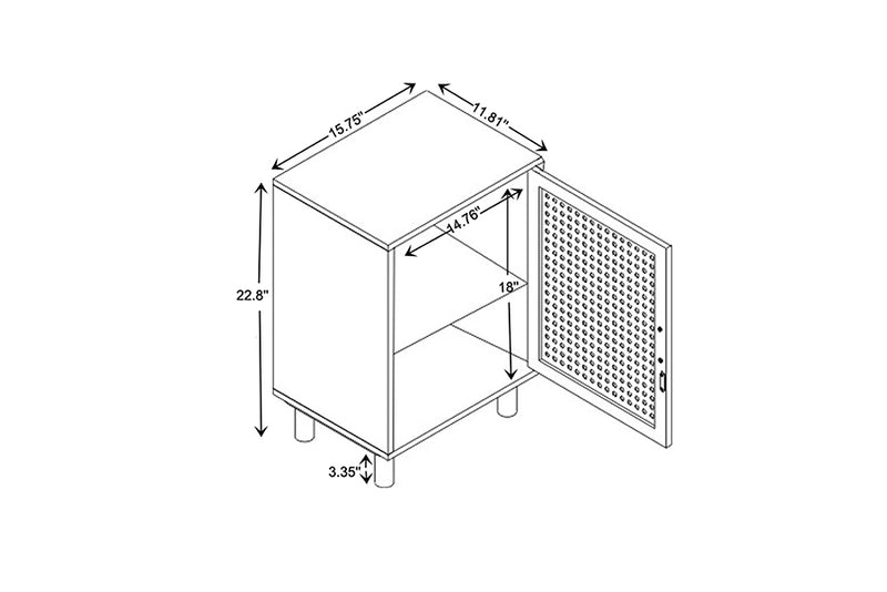 Ailith Mid-Century Modern Rattan and Natural Brown Finished Wood 1-Door End Table