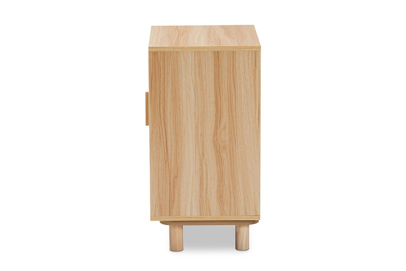 Ailith Rattan and Natural Brown 1-Door End Table Baxton