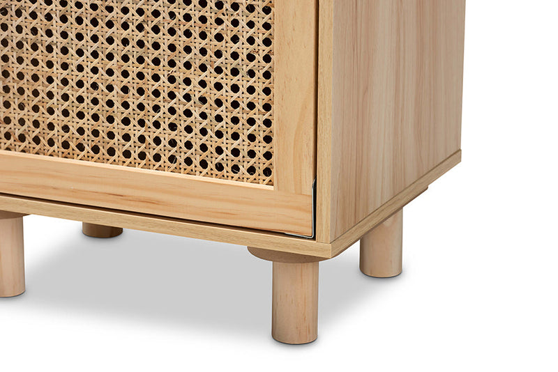 Ailith Rattan and Natural Brown 1-Door End Table Baxton