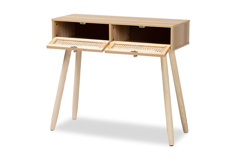 Ailith Rattan and Natural Brown 2-Drawer Console Table Baxton