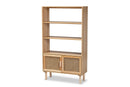 Divitia Natural Brown and Rattan 2-Door Bookcase Baxton