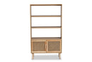 Divitia Natural Brown and Rattan 2-Door Bookcase Baxton